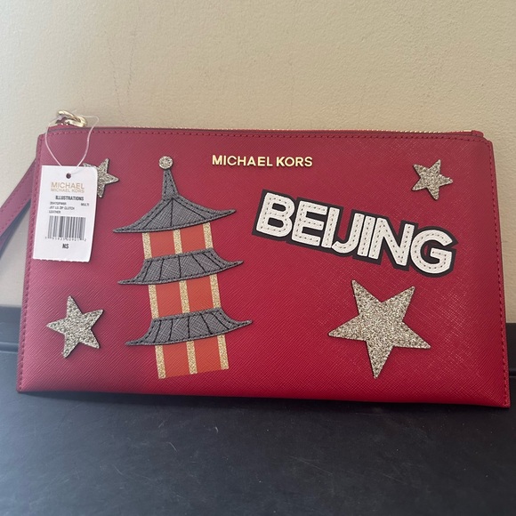Michael Kors Limited Edition Illustrations Beijing City Zip Jet Set Clutch $128 - Picture 1 of 5